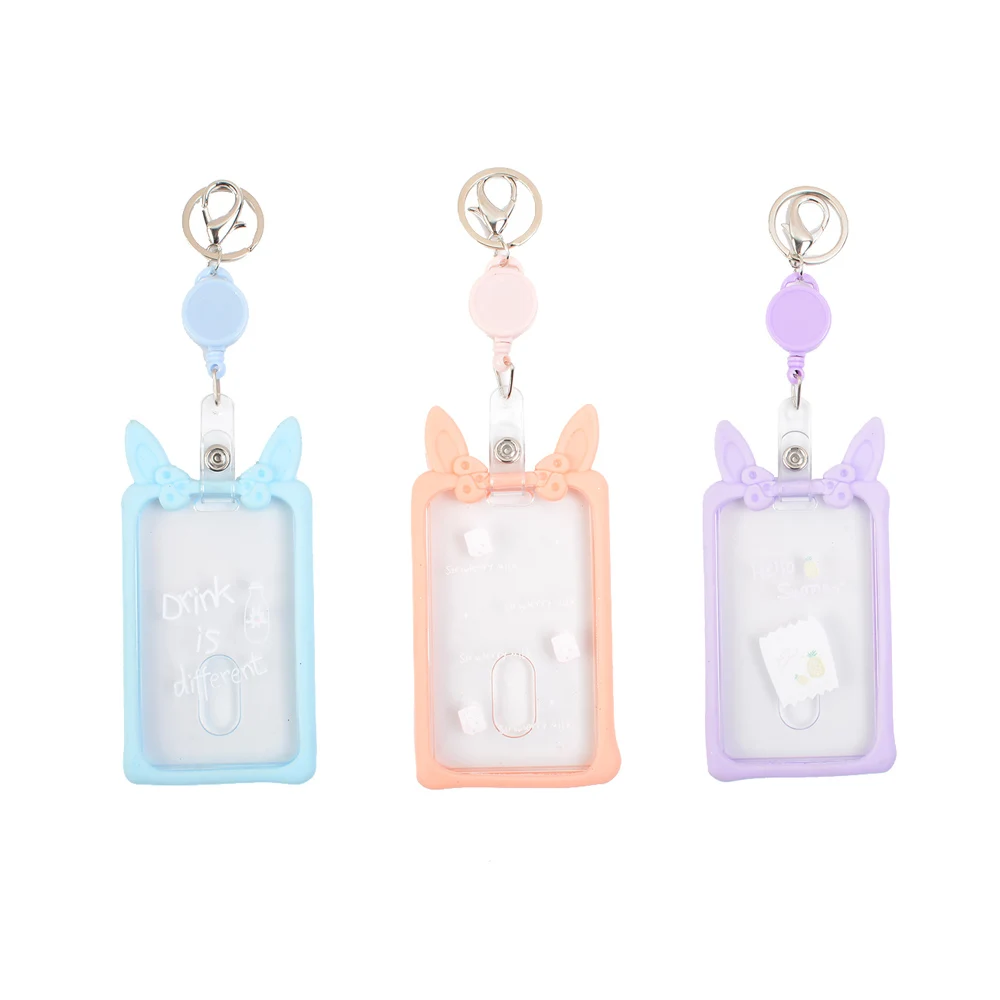 

1PC Bule Strawberry Abs Badge Holder School Office Supplies Card Holder Purple Pineapple Pink Milk for Students/Business/Staff