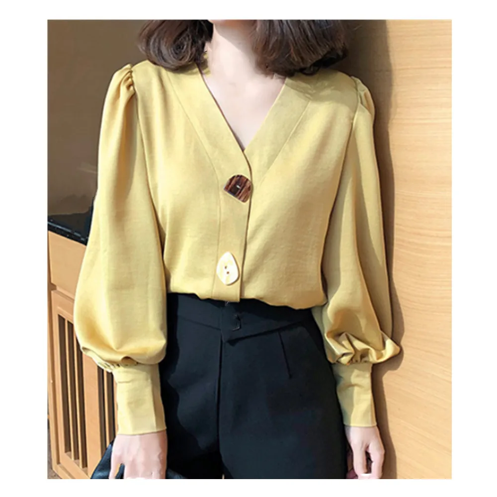 New style shirt women retro V-neck blouse light mature loose lantern sleeve | Женская одежда