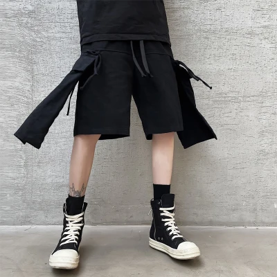 

Шорты-карго мужские прямые в стиле хипстер, повседневные штаны с индивидуальными карманами, бриджи четверти, для подростков, летняя одежда