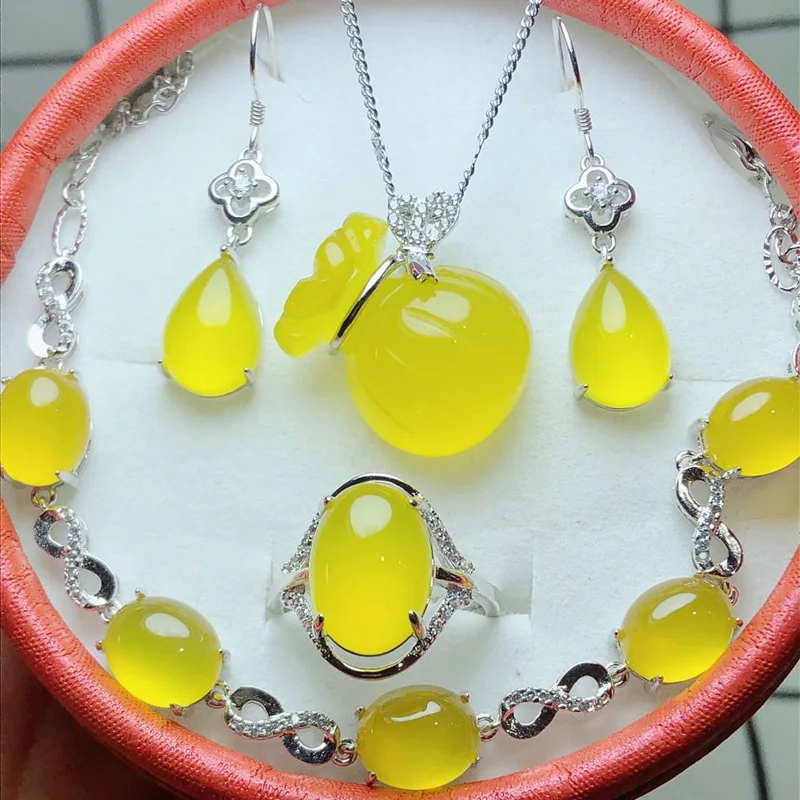 Оригинальные Ювелирные наборы из натурального нефрита медуллярные женские