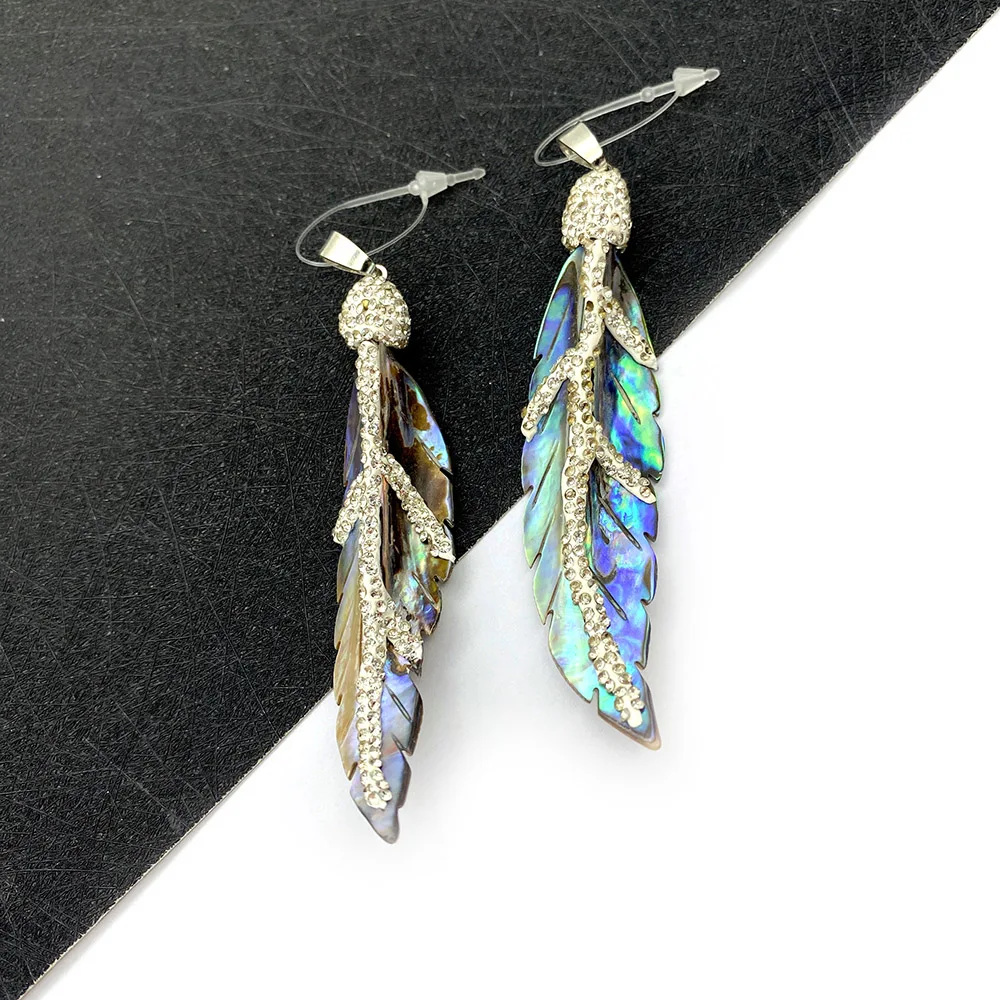 

Natural Abalone Shell Pendant Necklace Leaf Shape Colorful Diamonds DIY Handmade Earrings Necklace Accessories Jewelry Gifts