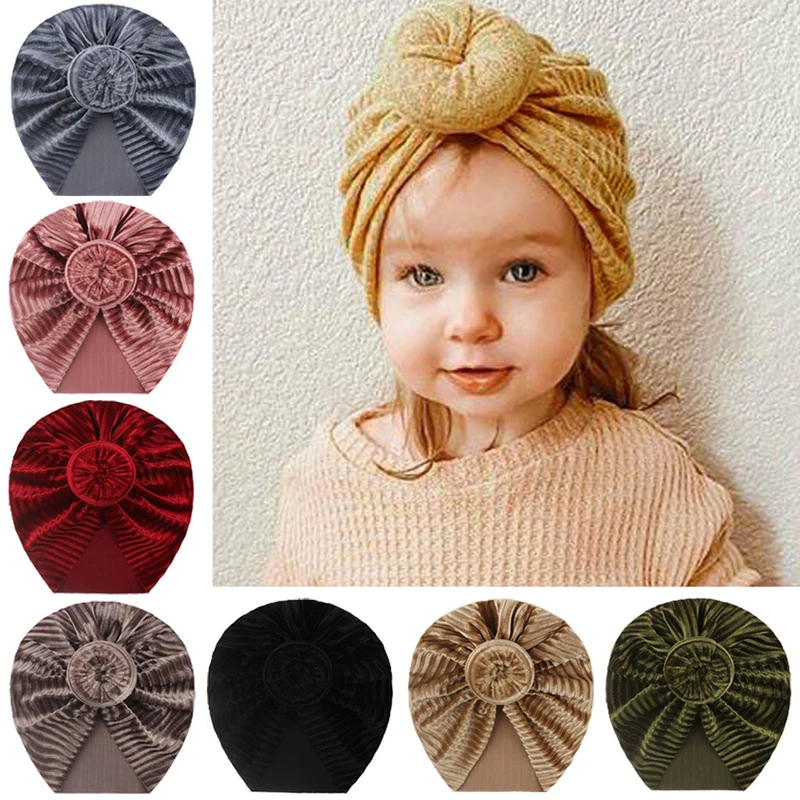 New Flower Baby Hat for Girls Princess Velvet Baby Beanie Elastic Toddler Baby Turban Hats Infant Girl Cap 20 Colors