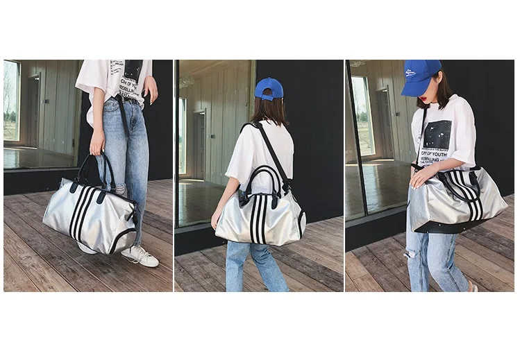 Stripe Decor Waterproof Large Capacity Oxford Travel Bag Unisex Zipper Fitness Gym Handbag Shoulder Messenger Bag Duffle Luggage