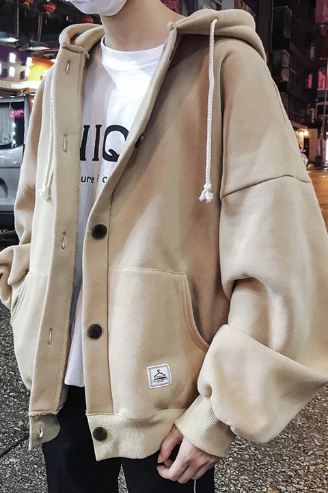 

Velvet sweater men's hooded spring and autumn new korean fashion handsome ins hong kong style loose casual coat