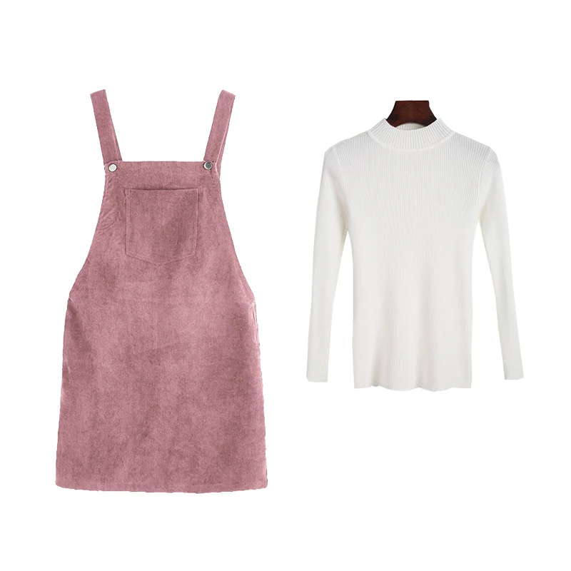 Женский вязаный свитер и вельветовое платье комплект из 2 предметов повседневный