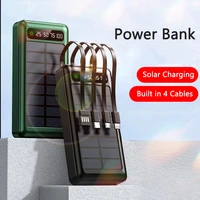 new solar power bank built in type c usb cable portable charger poverbank for iphone 12 13 samsung s20 s21 powerbank with light