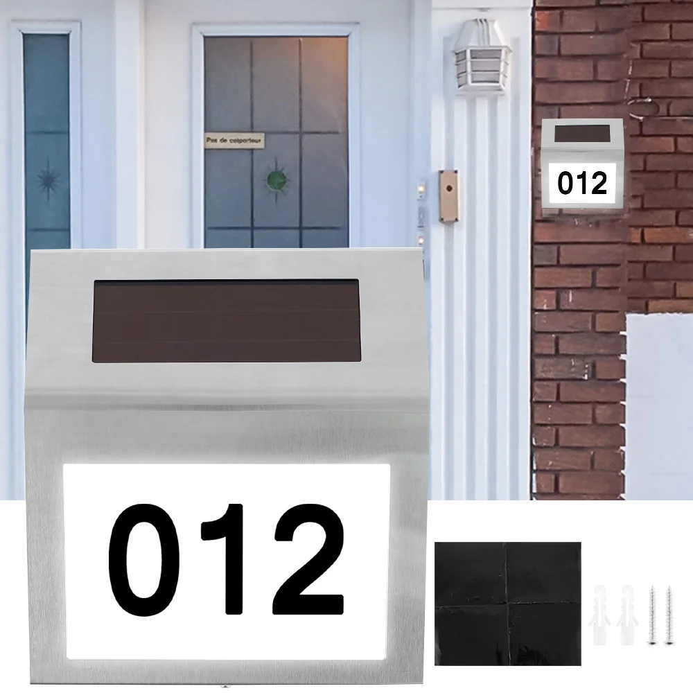 

2PCS 2 LED Solar Powered House Number Sign Door Plate Number Light Wall Plaque Doorplate Signage Home Address Letter Modern Lamp