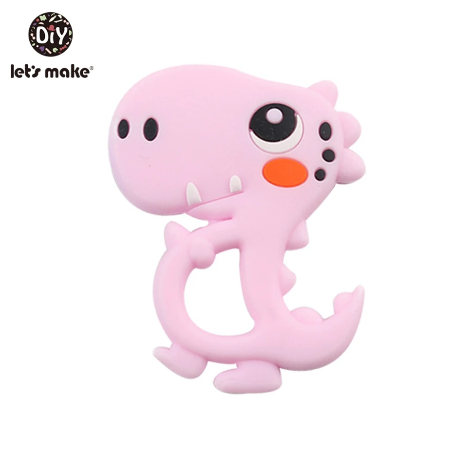 dino pink Let'S Make/1 шт., силиконовый Прорезыватель для зубов, жемчужные бусины, цветок розы, Прорезыватель для зубов, игрушки для малышей, погремушка, детская игрушка, силиконовый Прорезыватель для зубов - Color: dino pink
