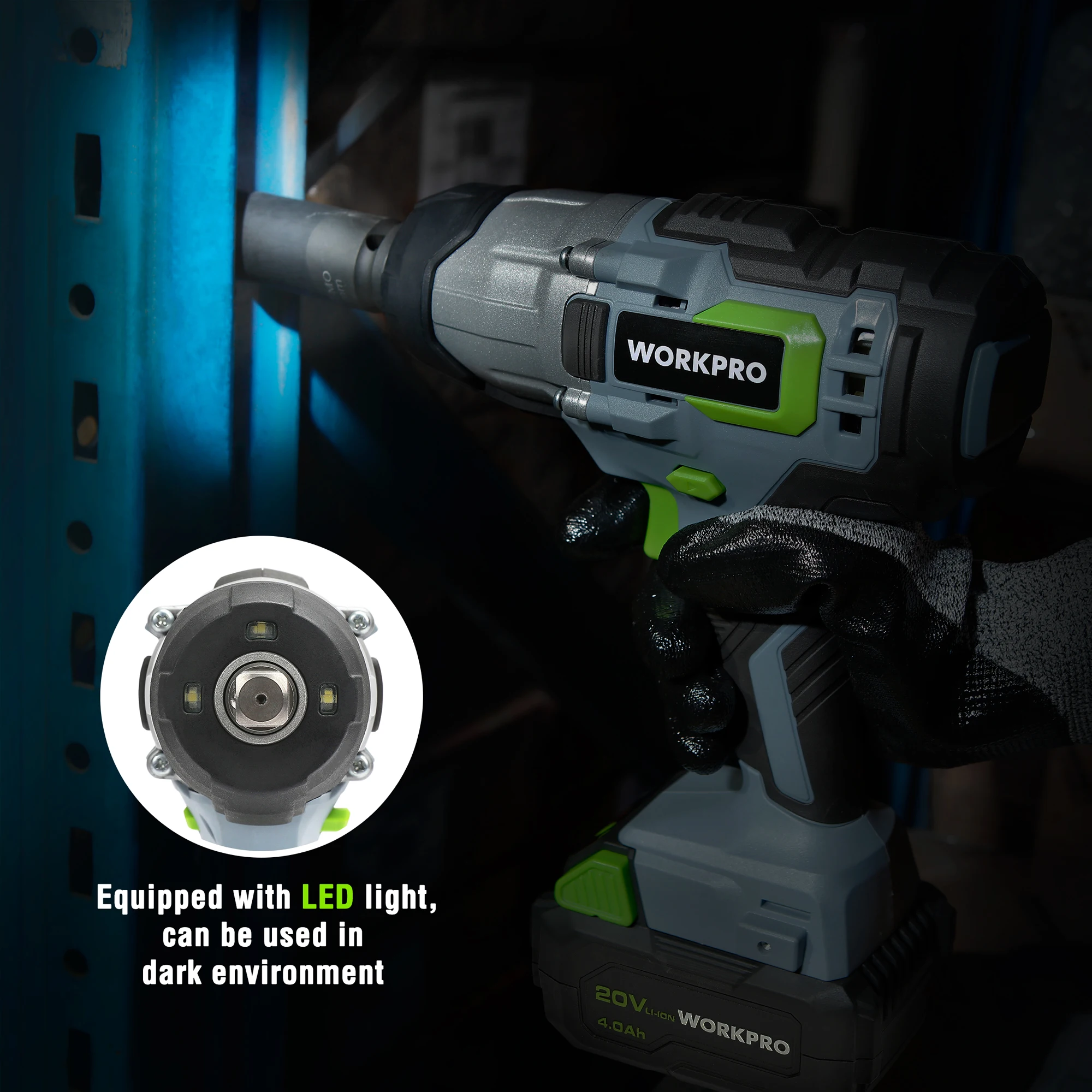 WORKPRO 20V Аккумуляторный ударный ключ дюймовый стандарт 1/2 Дюймовый 320 Ft фунтов