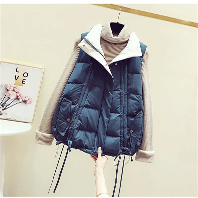 

Winter Down Cotton Vest Coat Women 2021 New White Black Blue Slim Casual Top Korean Version Fashion Short Warm Vest Jacket N1186