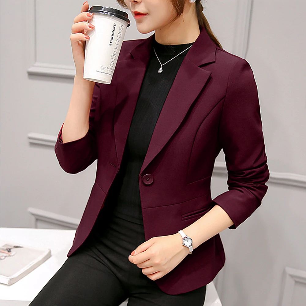 

Женский Повседневный костюм, однотонное осеннее пальто, деловой жакет с длинным рукавом, Женский костюм с длинным рукавом, модное облегающе...