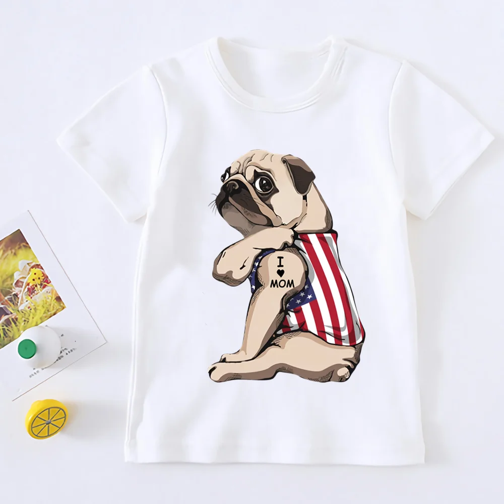 

Boys Costume Funny Dogs T-shirt Girls Tops I Love Mom Summer Short Sleeve O-Neck Kawaii Clothes Children Casual Tees,YKP116