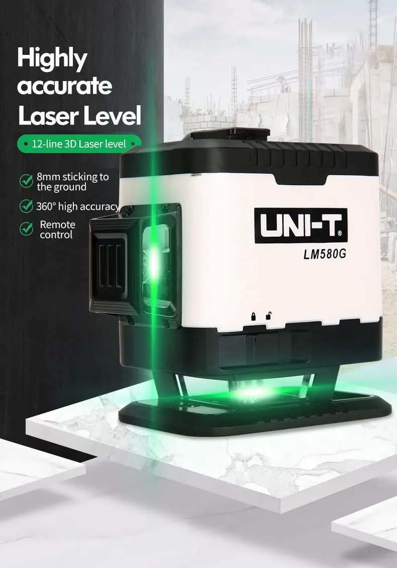 UNI-T 8 Lines 12 Lines 3D Laser Level 360 Degre Horizontal Vertical Cross Powerful Green Laser Beam LM572 LM573G LM573LD LM580G