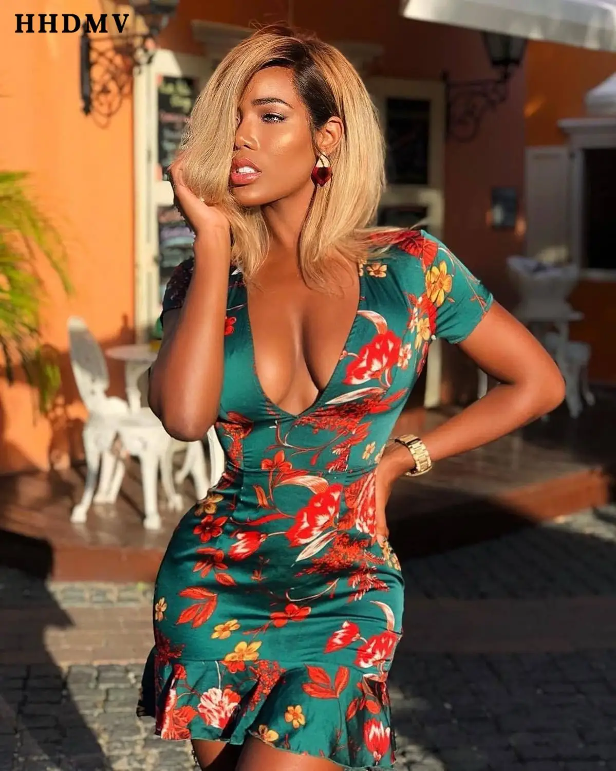 Новинка элегантные платья ярмарки HHDMV BS1021 короткие с коротким рукавом глубоким