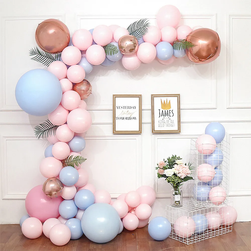 

115 Pcs Macaron Pink Gold Confetti Decoration Garland Chain Happy Birthday Latex Girls Party Supplies Birthday Balloons