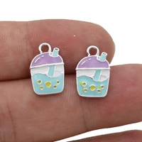 5pcs silver plated enamel drink cup charms pendants for jewelry making necklace diy earrings handmade craft