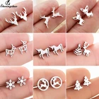 Shuangshuo модные маленькие серьги-гвоздики в виде оленя для женщин, девочек, детей, ювелирные изделия из нержавеющей стали, милые серьги для чихуахуа, на Рождество
