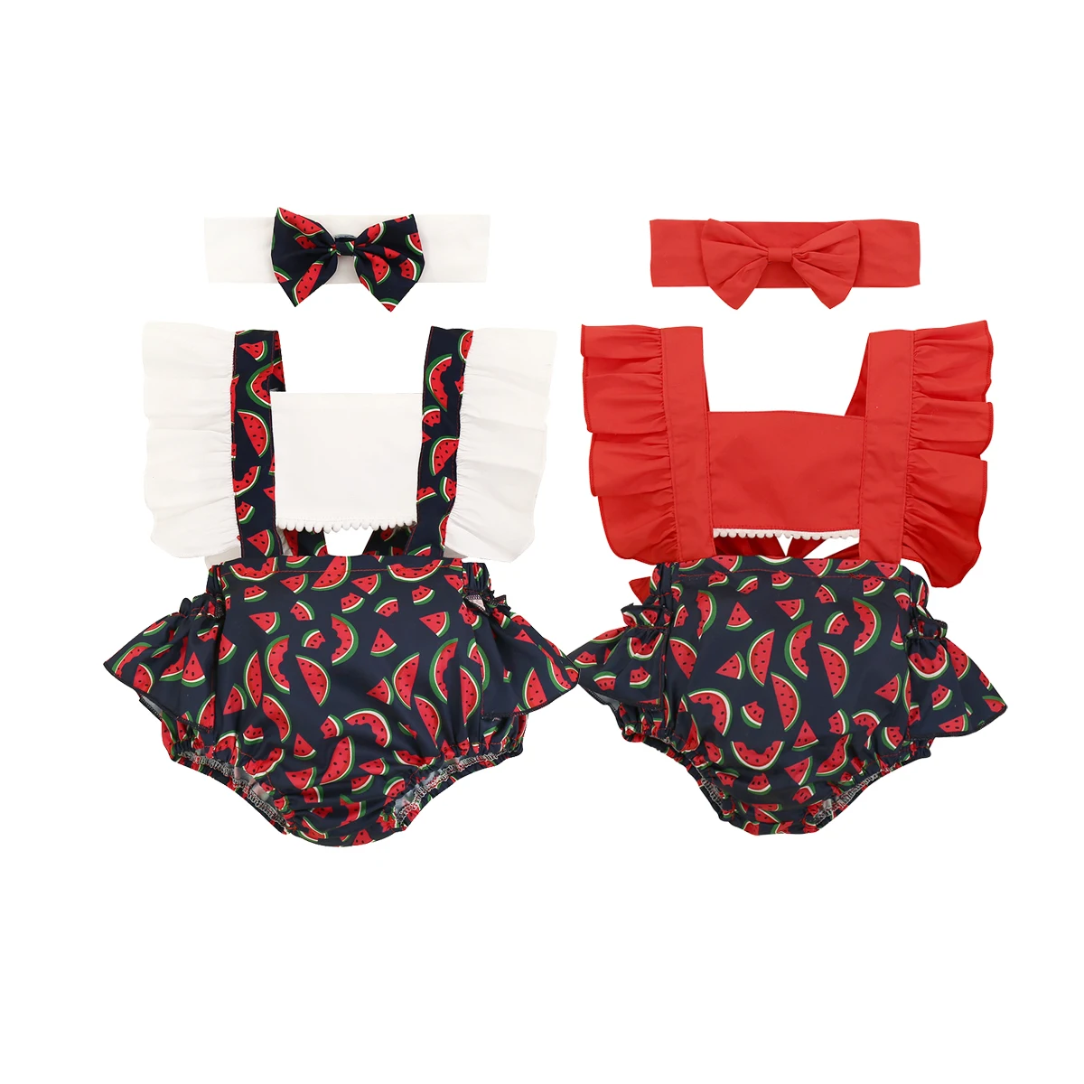 Одежда для новорожденных девочек Цветочный принт Детский комбинезон с повязкой