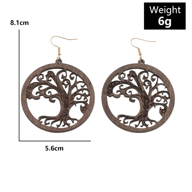 Ins Coffee Wood Africa Queen Hollow Out Flowers Christmas Holiday Tree Of Life Earrings Vintage PartyAfro Jewelry Wooden DIY |