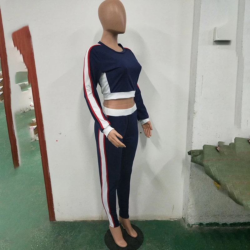 

2019 Womens Casual Sweat Suits Two Piece Tracksuit For Women Elegant Top And Pants Women Suit Stripe Fitness Autumn Outfit