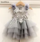 Серая детская одежда для маленьких девочек кружевное бальное платье с юбкой-пачкой с цветочным узором для девочек 