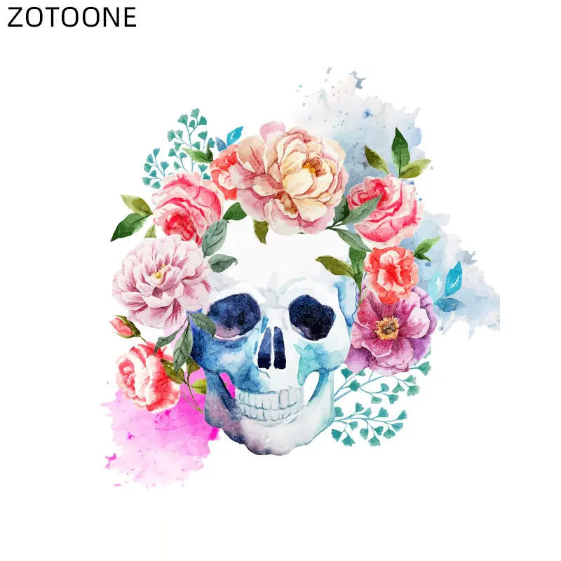Нашивка ZOTOONE с железным цветком и черепом для одежды футболки термонаклейки