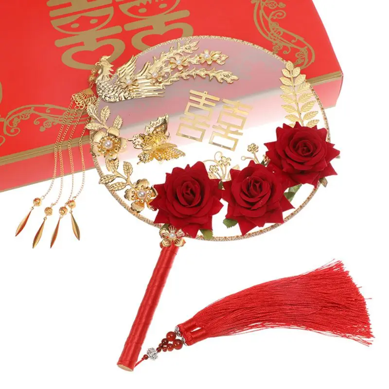 

Wedding Supplies Chinese Classical Fan Fringe Double-Sided Pattern Decorative Fan Chinese Wedding Supplies Home Decoration Fan