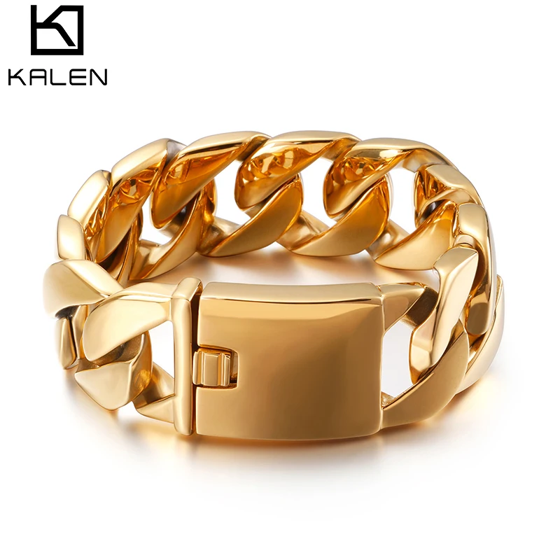 Большой полированный мужской браслет из кубинской панцирной цепи 24 мм модные