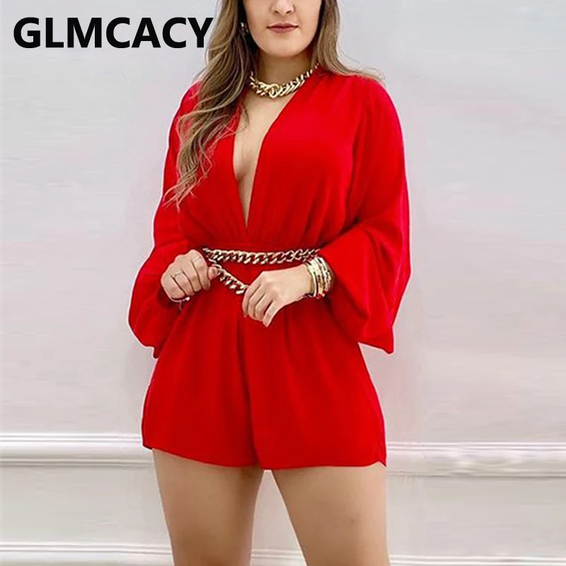 Комбинезон с длинным рукавом V образным вырезом и открытой спиной повседневные