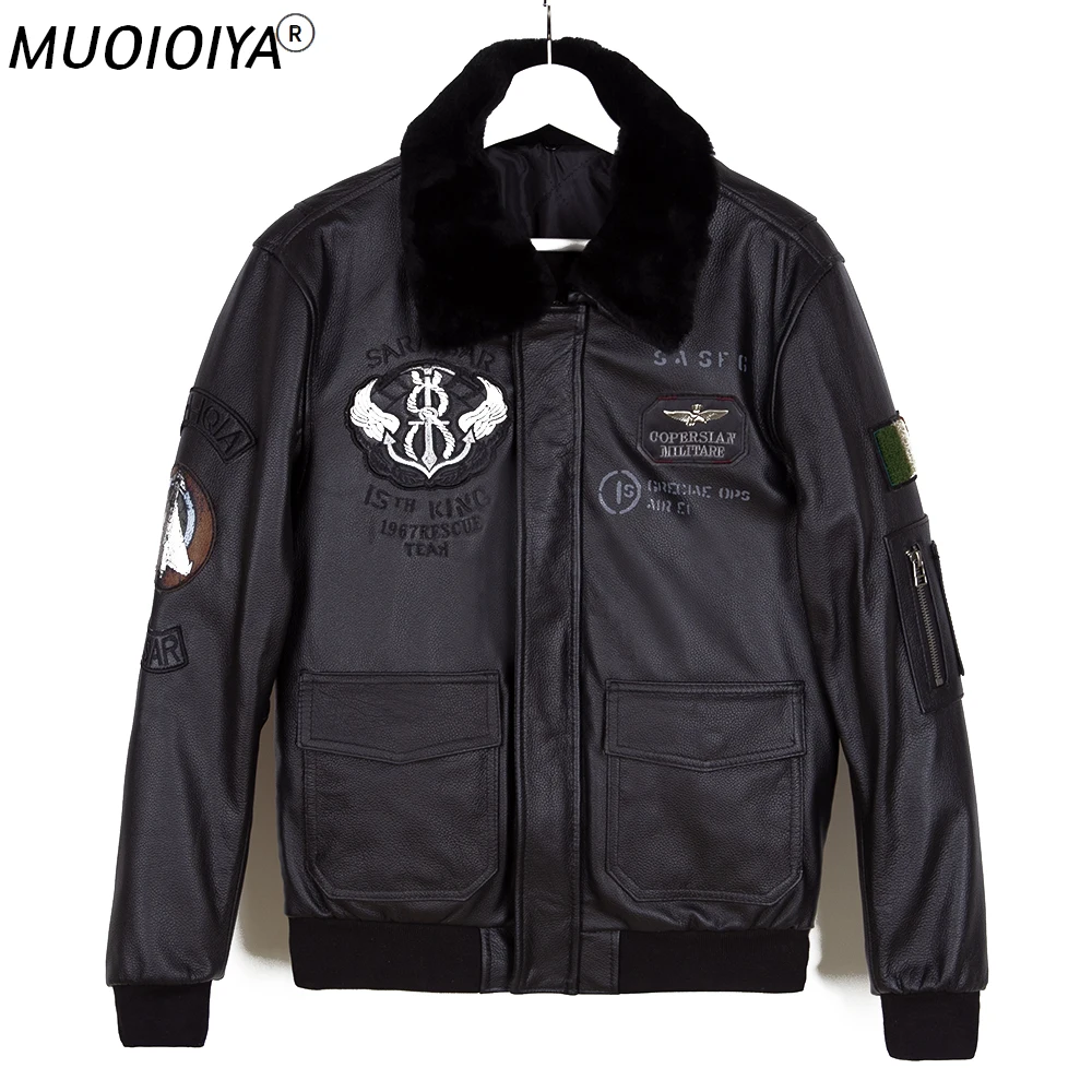 

Мужская мотоциклетная куртка из натуральной кожи, с меховым воротником