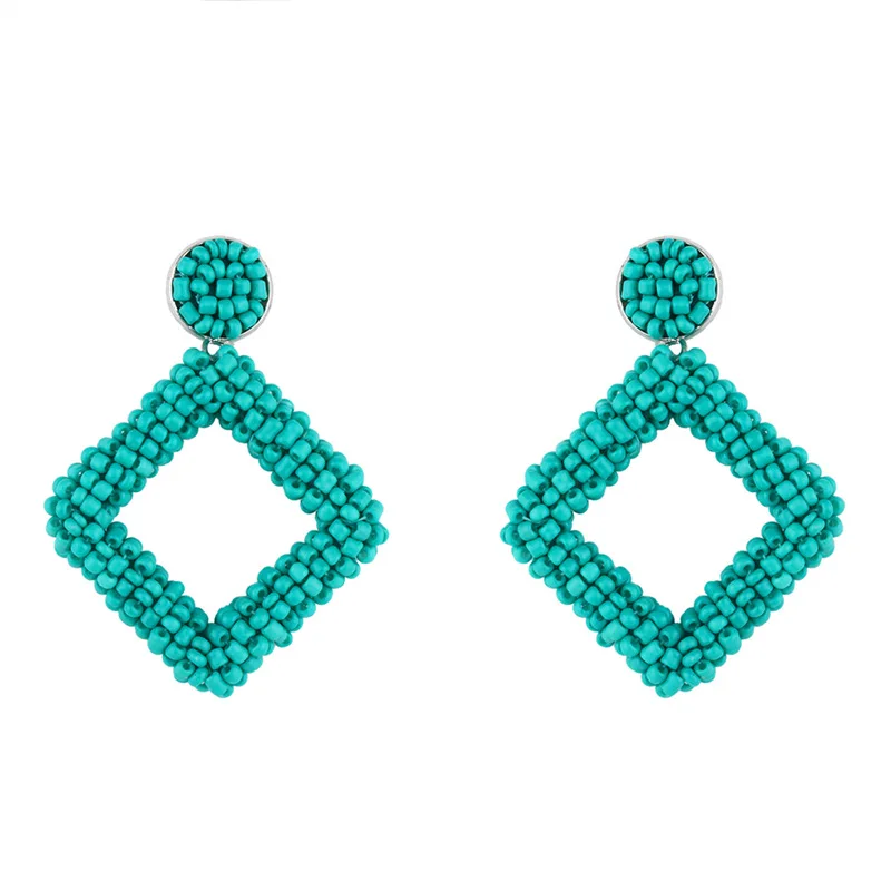 

Bohemian Handmade Beaded Drop Earrings for Women Hollow Square Dangle Earrings Wedding Statement Gift Wholesale Dropshipping