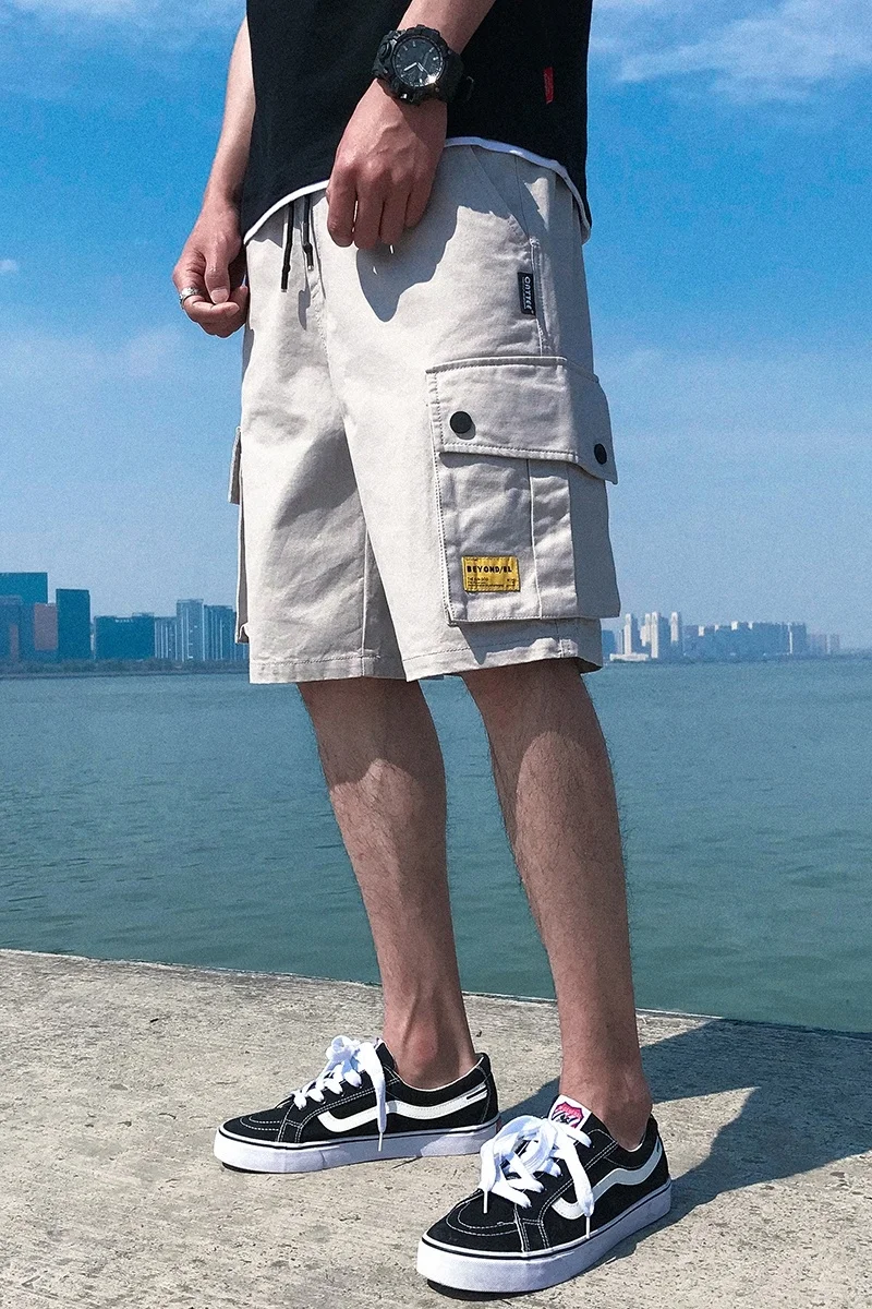 

Summer Camo Shorts Men Solid Color Cotton Casual Shorts Men Large Size Loose Straight Knee Length Shorts