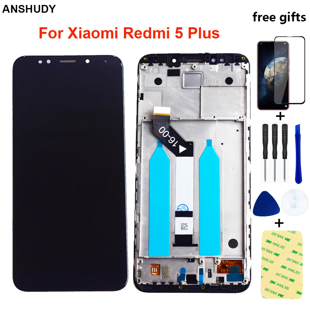 Для Xiaomi Redmi 5 Plus сенсорный ЖК экран дигитайзер сенсор для дисплей в сборе рамка