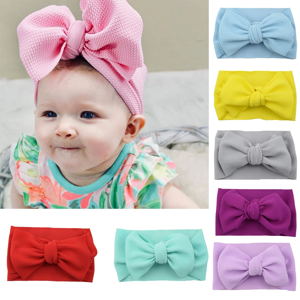 New Solid Cute Baby Girls Big Bow Hairband Headband Cotton Stretch Turban Knot Head Wrap Headwear | Мать и ребенок