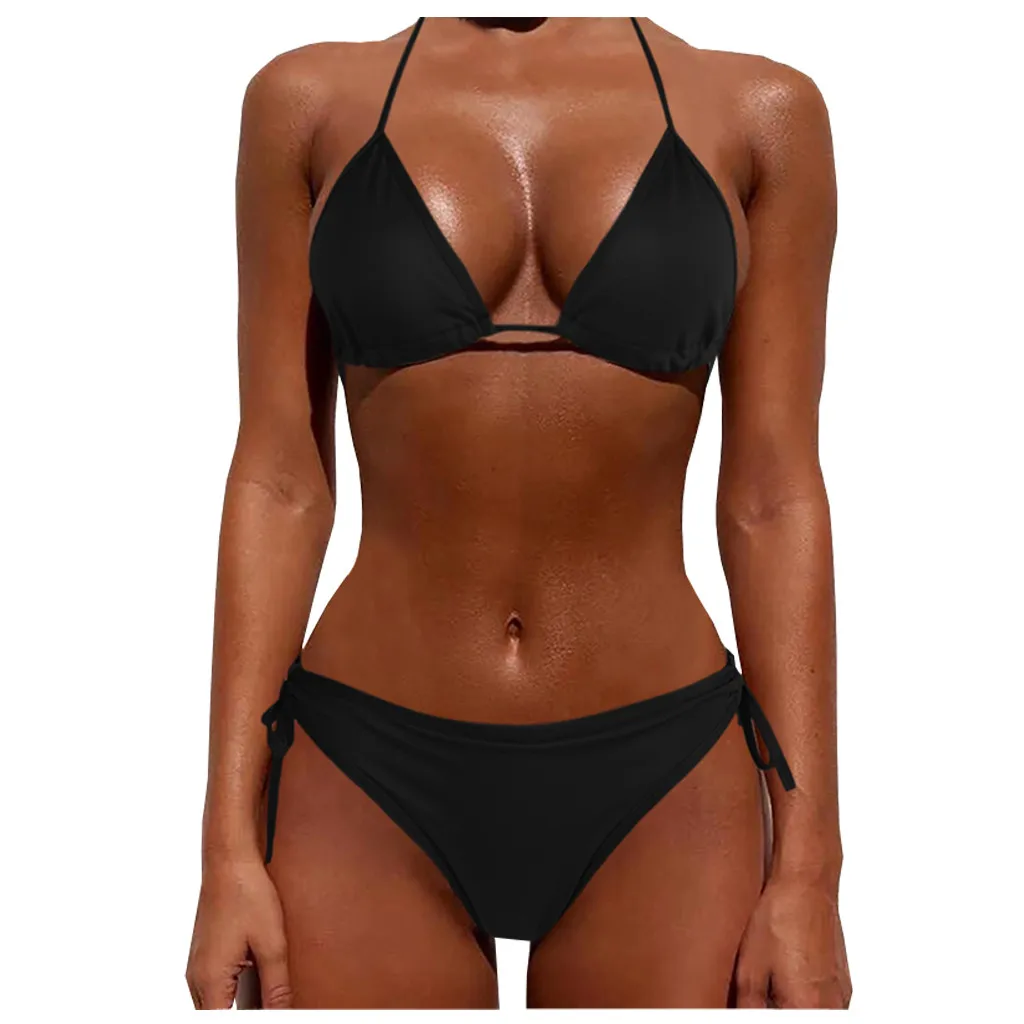 

2021 New Swimwear Women Sexy Solid Color Bikini Set Bathing Suit Beachwear Push Up Swimming Swimwear Swimsuit Bikini Monokini