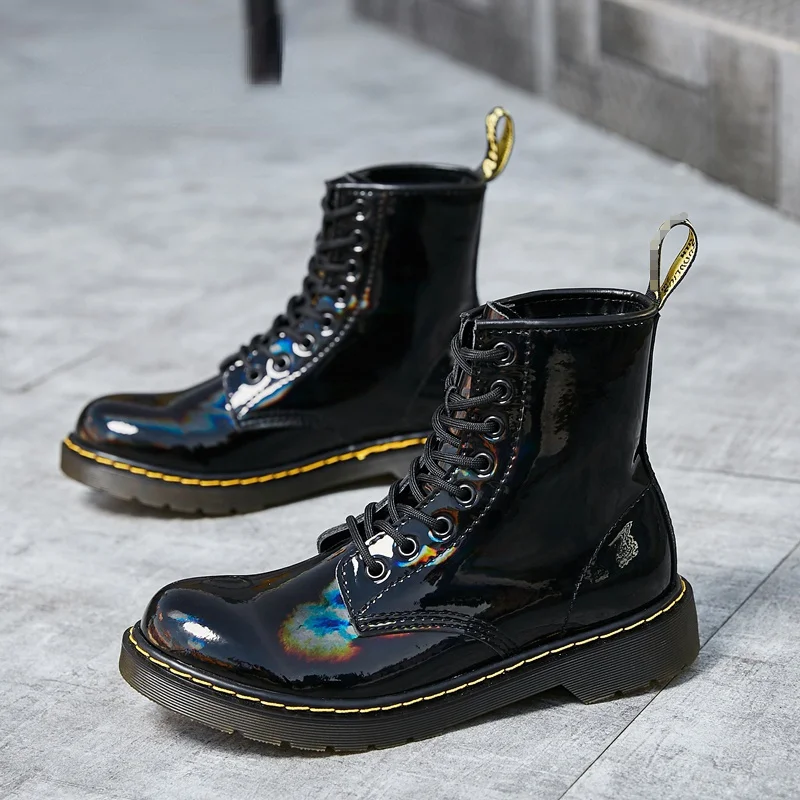 

2021 Martin Boots Four Seasons Men's Boots Outdoor Casual Motorcycle Glossy Shoes Military Ankle Couple Trendy Tactical Botas