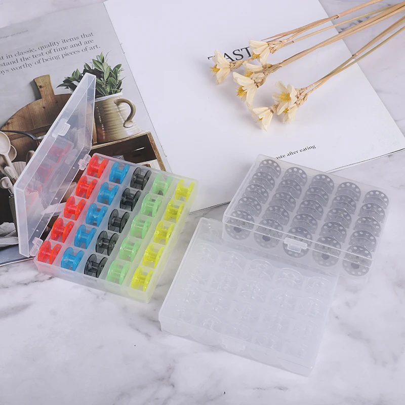 25 шт./компл. бобины коробка набор катушки для швейных машин красочные пластиковые