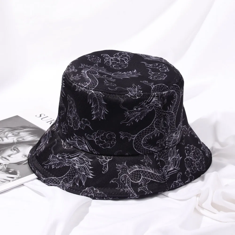 Панама с вышивкой китайского дракона для мужчин и женщин черные шапки рыбаков в