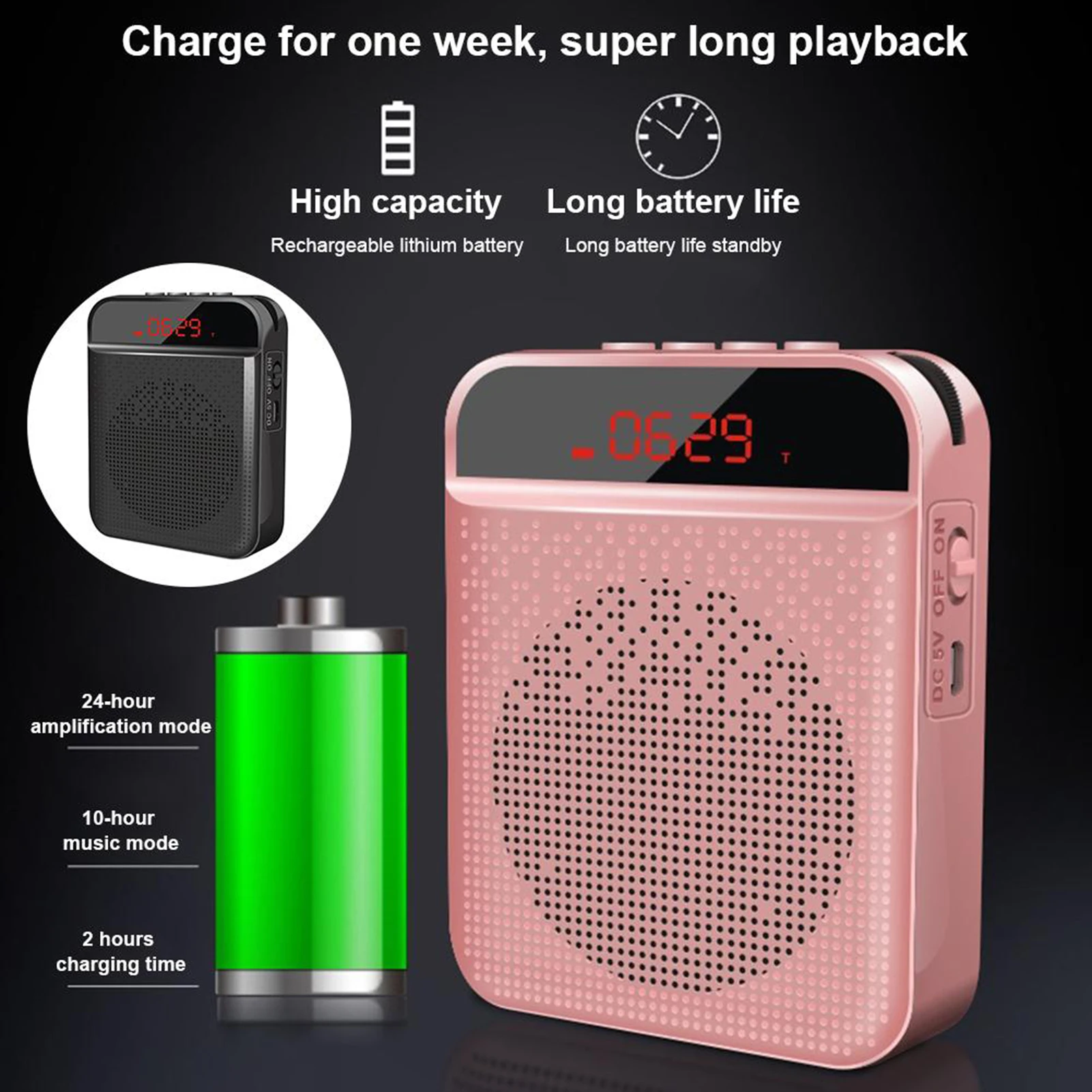 

USB/DC 5V Bluetooth 5.0 Mini Multifunctional Voice Amplifier Loudspeaker with Microphone Loudspeaker 3.7V 3000mAh for Teachers