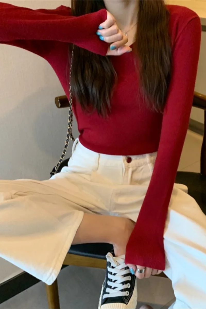 

V Collar Thin Sweater Women's Autumn And Winter Long Sleeves Knitwear 2020 Korean Version Of The New Solid Color Pullover