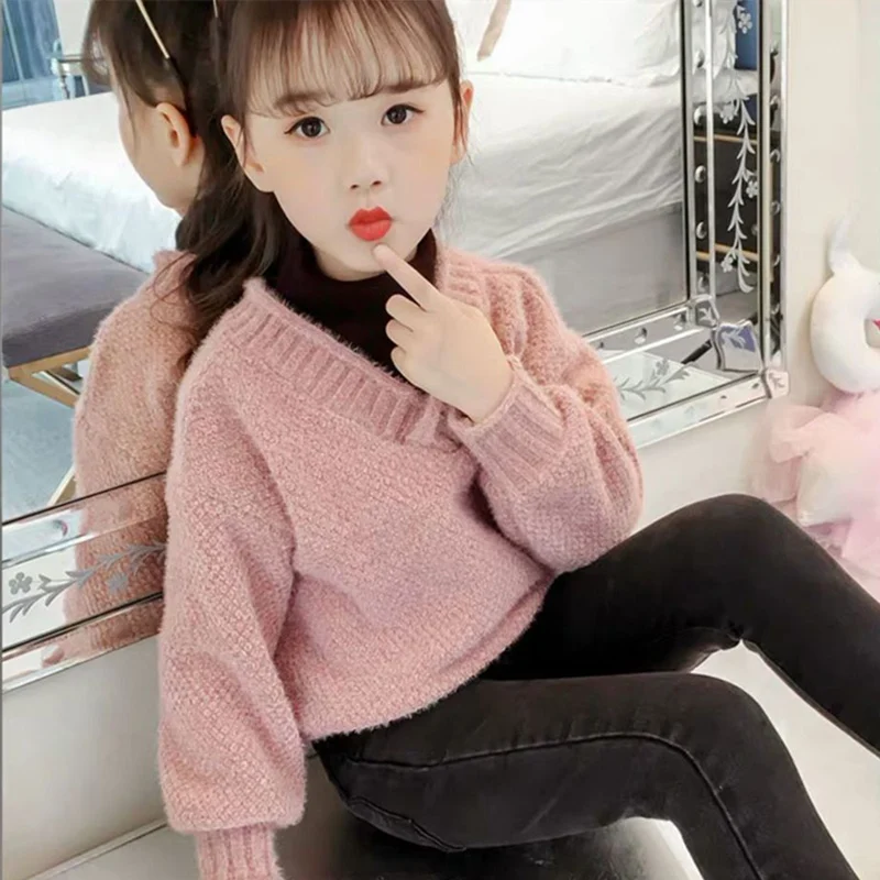 

Girls Sweater Wool Coat Outwear 2022 Simple Thicken Warm Winter Autumn Knitting Plus Size School Children's Clothing
