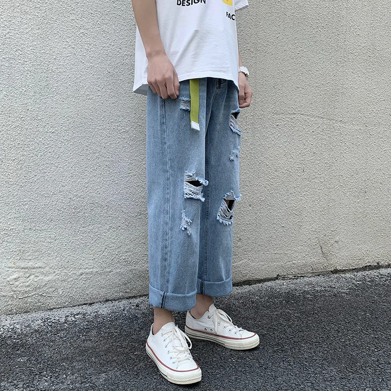 

SingleRoad Mens Jeans Men 2020 Oversized Wide Leg Korean Style Denim Pants Harajuku Japanese Classic Blue Ripped Jeans For Men