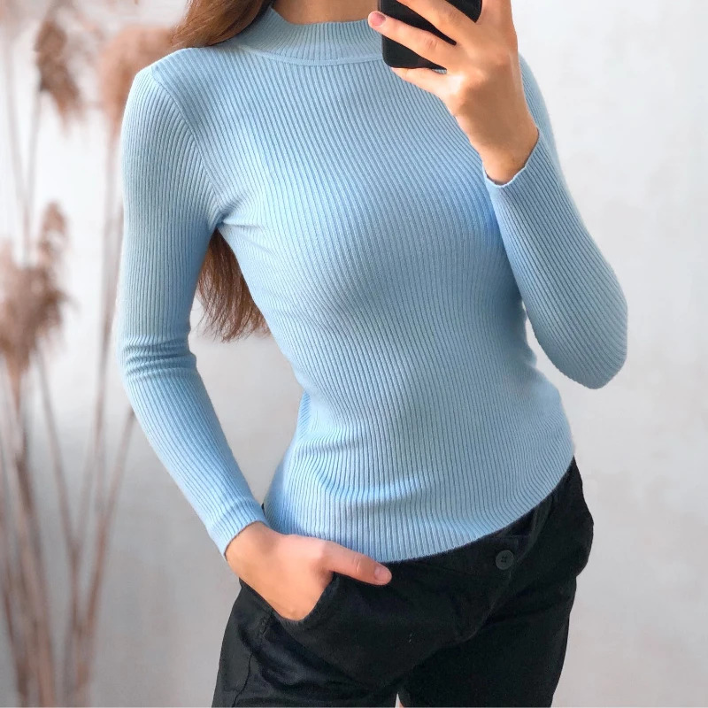 

Winter Basic Women's Turtleneck Soft Warm Pull Autumn Knitting Bottoming Warm Sweaters 2021 Pullovers Solid Minimalist Cheap Top