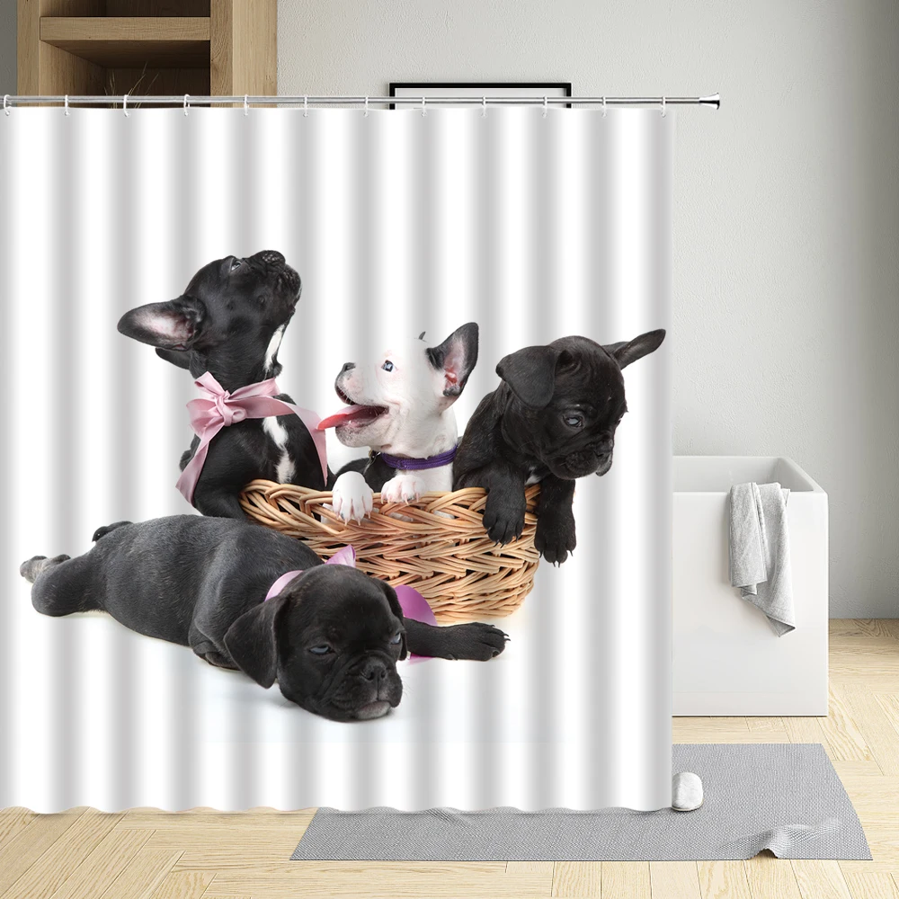 

Dog Cat Creative Shower Curtain Bath Bubble Modern Eco-Friendly Fabric Polyester Cloth Bathroom Decor Bath Screen With Hooks