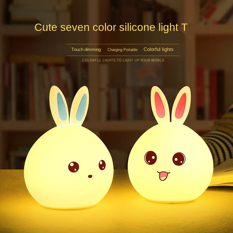 

Силиконовая Светодиодная лампа в виде кролика, 7 цветов, ночник с USB для детей, подарок для детей, мультяшный декоративный прикроватный свети...