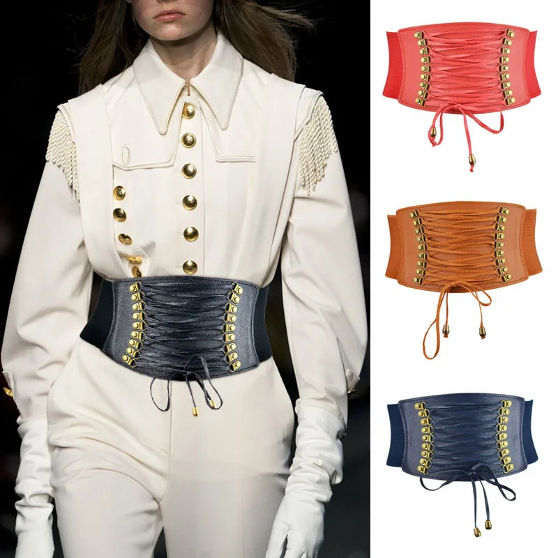 

10cm Wide Dress Belt Strap Elastic Tassel Women Waist Belt PU Leather Ladies Coat Shirt Corset Belt Female Waistband