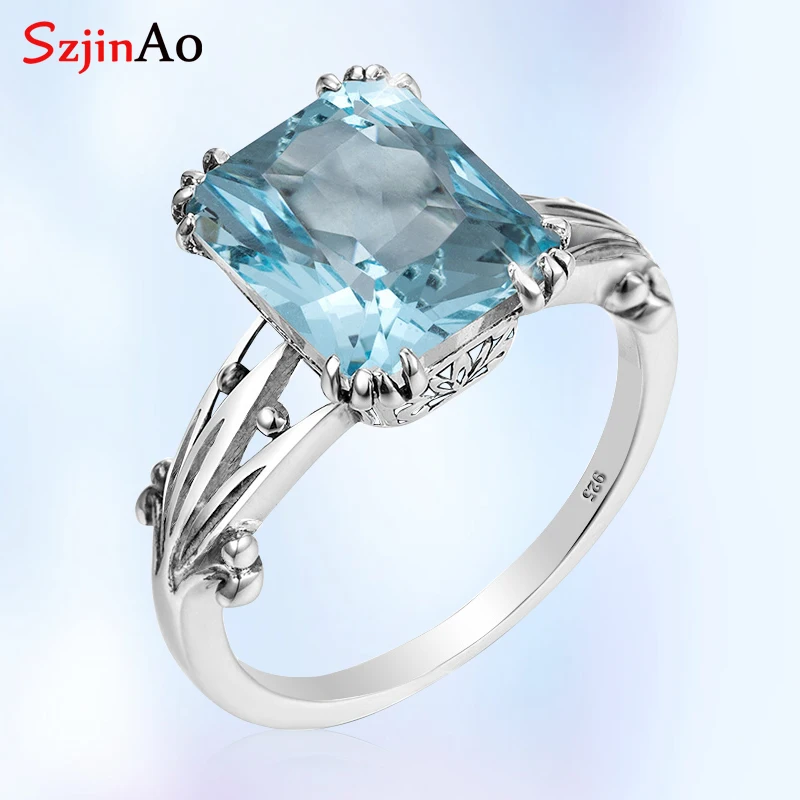 Женское кольцо из серебра 2020 пробы с аквамарином|Кольца| |