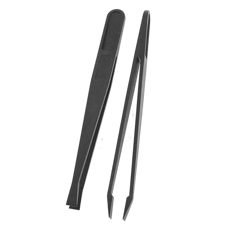 

5 Pcs Manual Tool Black Plastic Flat Tip Anti-static Tweezer 12cm Long