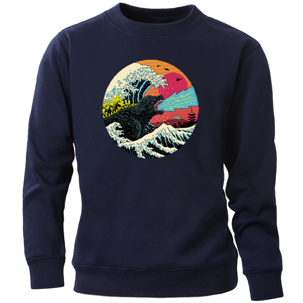 

The Great Retro Wave Kaiju Vaporwave Man's Sweatshirt Autumn Winter Men's Pullovers Crewneck 2020 Harajuku Streetwear Tracksuit