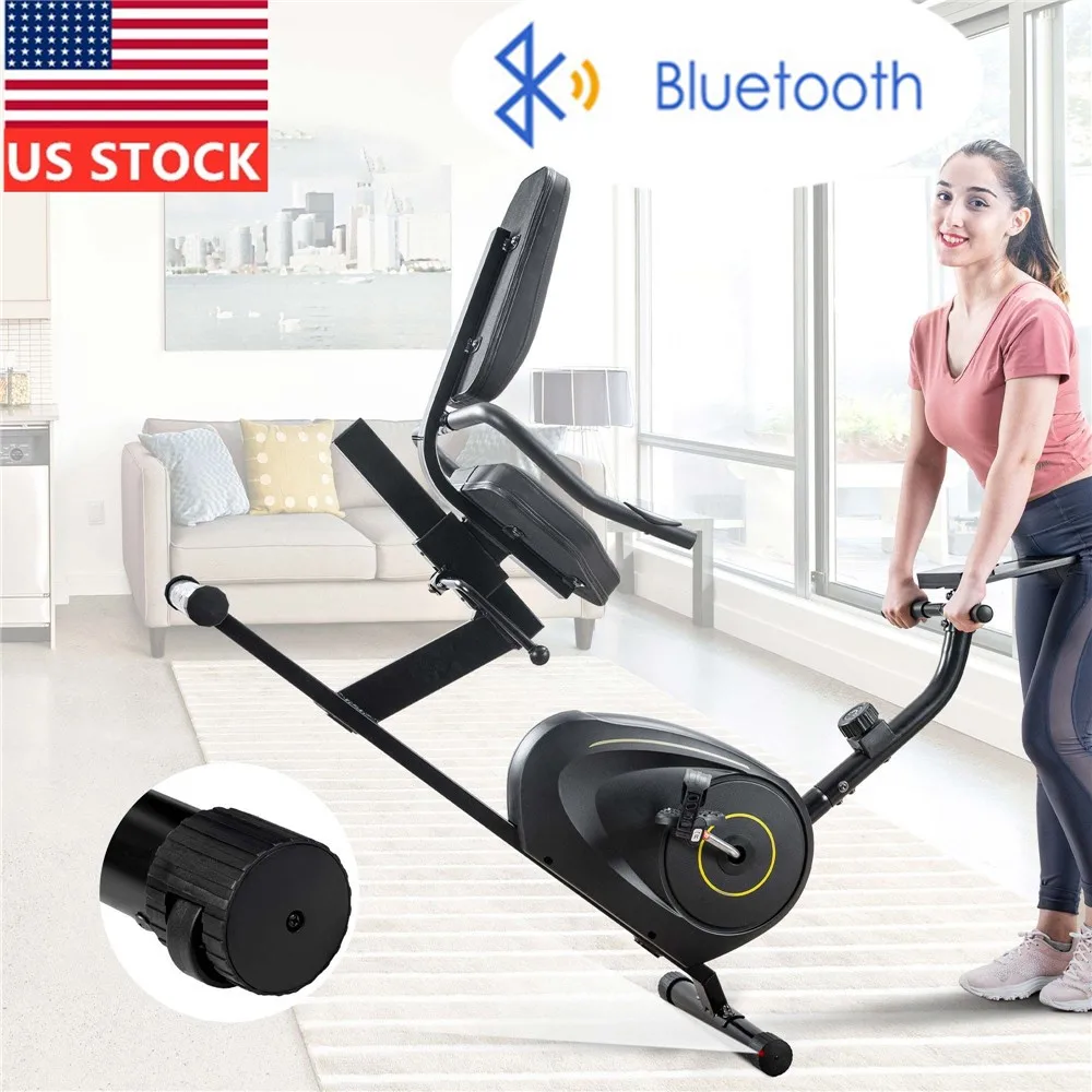 

US Stock Indoor Recumbent Exercise Bike with 8-Level Resistance Bluetooth Monitor Adjustable Seat 380lb Weight Capacity